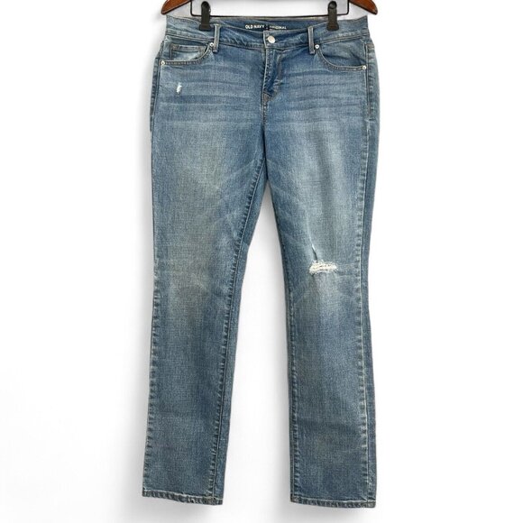 Old Navy Womens Jeans Size 6 Blue Denim Original Mid Rise Distressed Straight - Picture 1 of 14